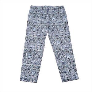J. Jill Womens Pants Linen Stretch 12P Cropped Paisley Blue White Pockets